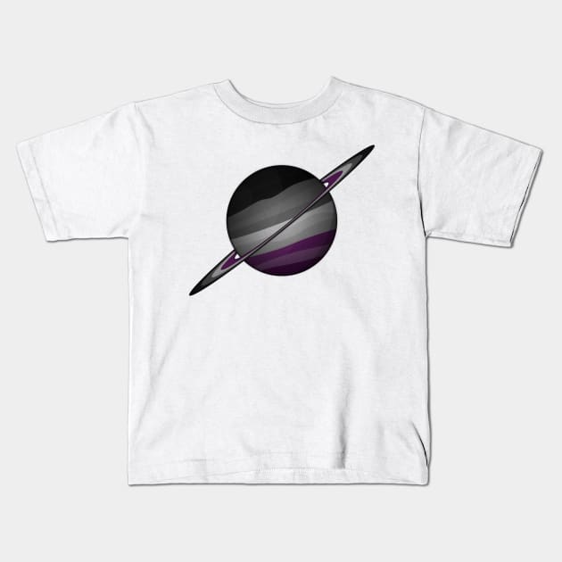 Planet and Rings in Asexual Pride Flag Colors Kids T-Shirt by LiveLoudGraphics